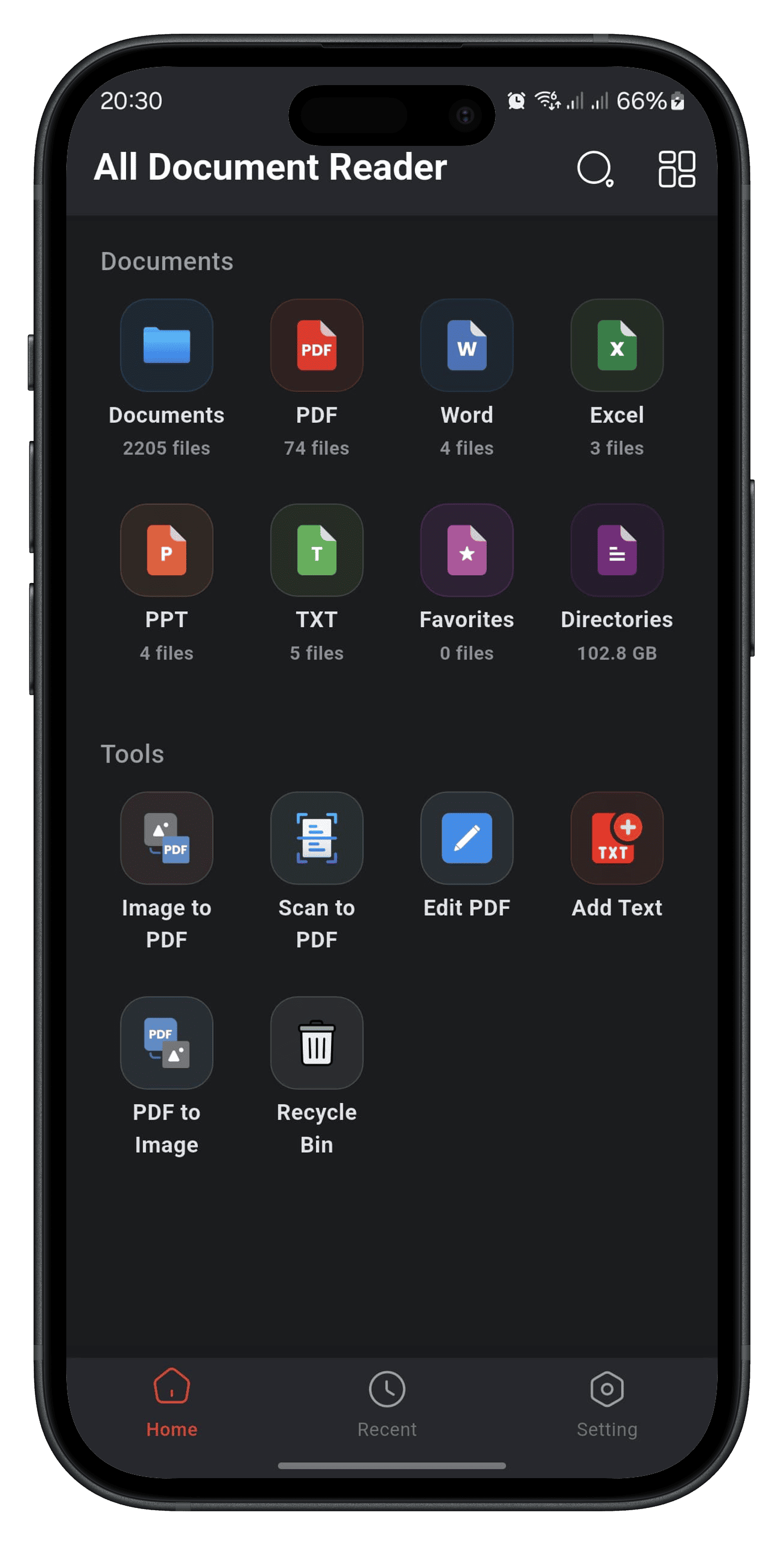 Easy Reader Home Screen