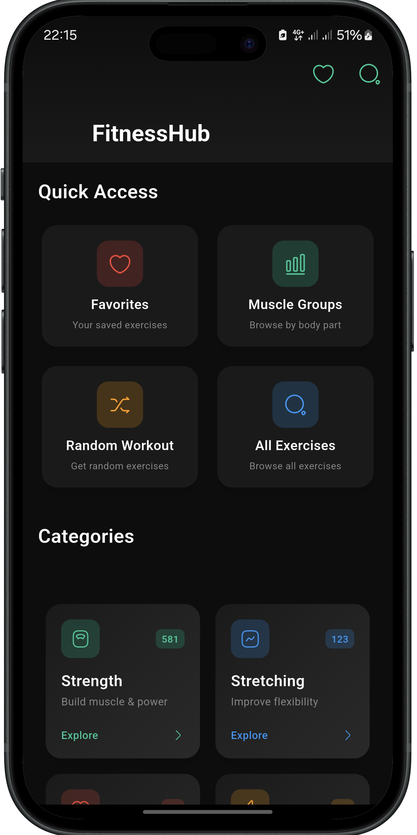 FitnessHub Home Screen