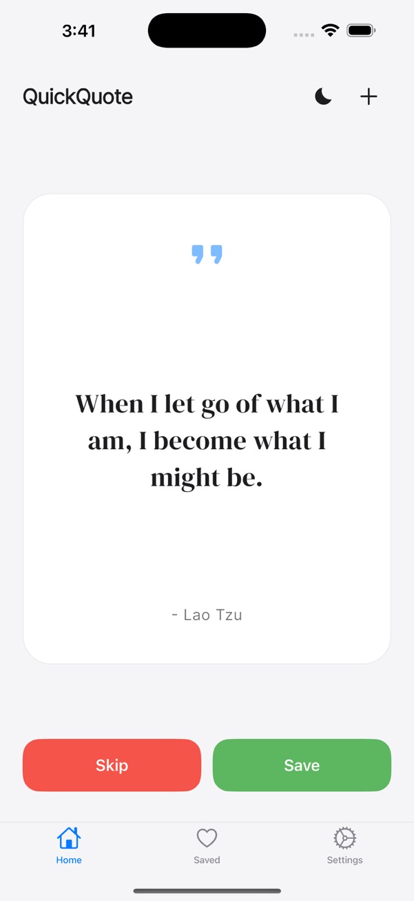 QuickQuote app interface showing quote collection