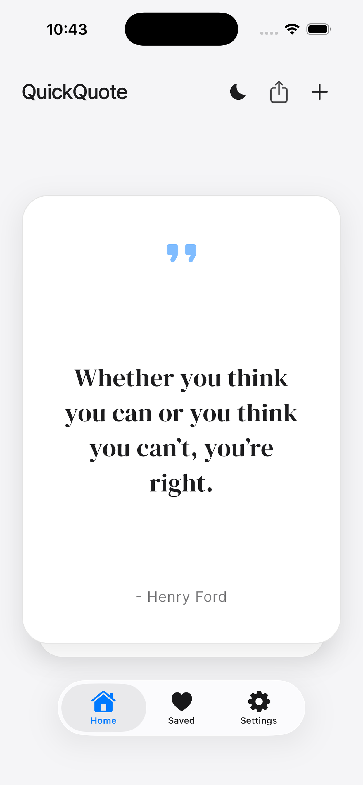 QuickQuote app interface showing quote collection