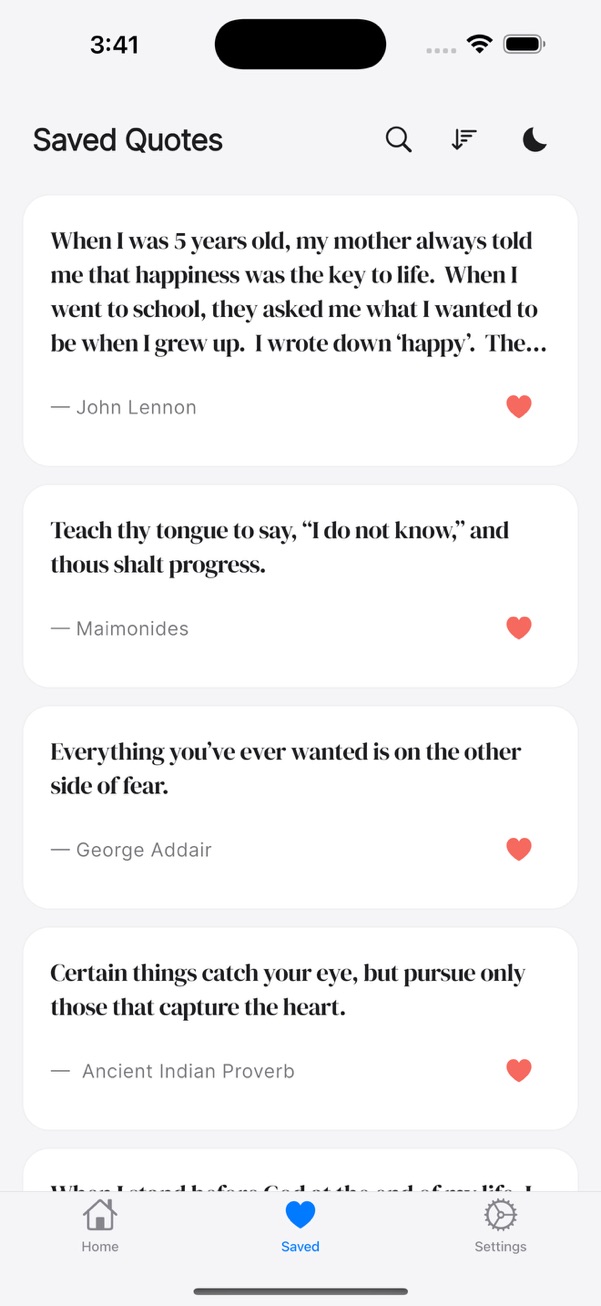 QuickQuote app interface showing saved quotes