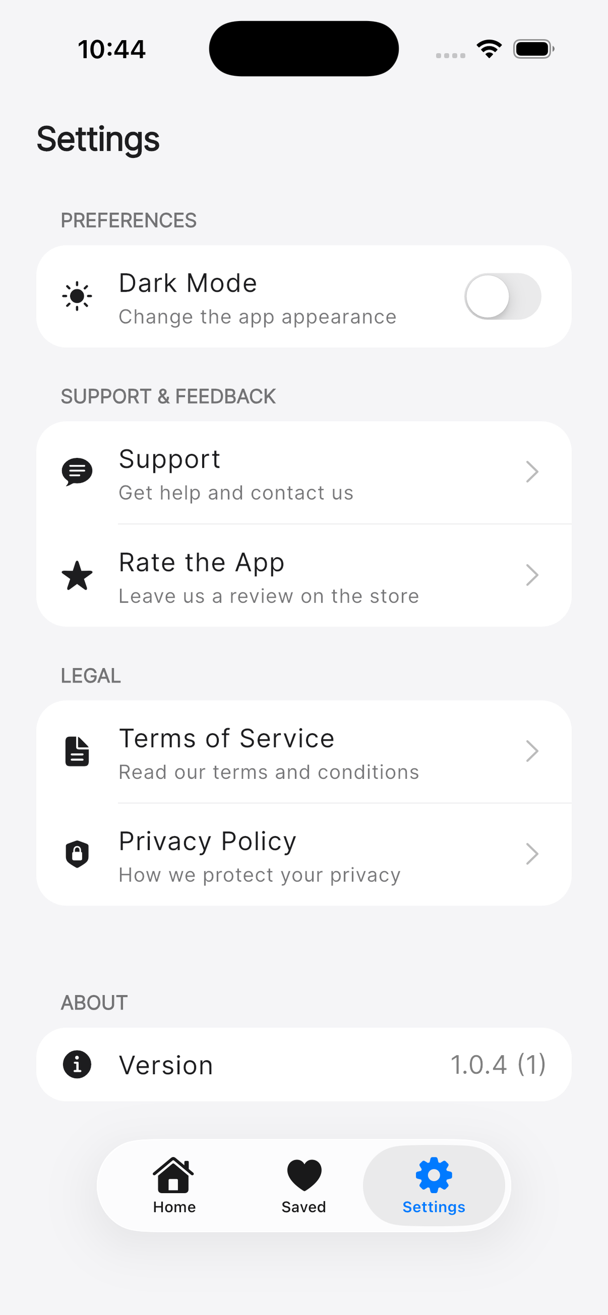 QuickQuote app interface showing settings